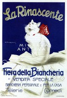 Vintage retro olasz divatáruház reklám plakát reprint nyomat fehér perzsa cica macska piros masni