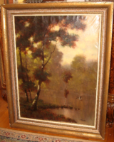 Quality at a special price! Large original jacquard Charles / 18904- / picture: landscape with wild duck