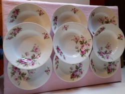 Gyöngyös szélű rózsás MZ Altrohlau porcelán tányérok 9 db