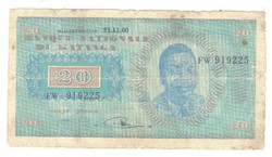 20 francs 1960 Katanga Nagyon ritka