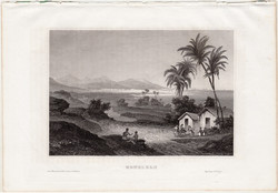 Honolulu, acélmetszet 1859, Meyers Universum, eredeti, 10 x 15 cm, Hawaii, Oahu, Egyesült Államok