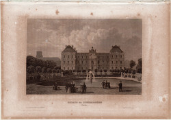 Luxembourg palota, Párizs, acélmetszet 1859, Meyers Universum, eredeti, 10 x 15 cm, Franciaország