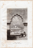 Moti - Musjet palota, acélmetszet 1859, Meyers Universum, eredeti, 10 x 15 cm, Agra, India, Mogul