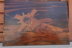Intarzia kép, Jézus Krisztus cipeli a keresztet, Szignàlt mestermű, intarziàs mestermű