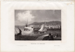 Swansea, acélmetszet 1859, Meyers Universum, eredeti, 9 x 14 cm, Anglia, Wales, part, kikötő