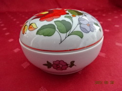 Kalocsa porcelain bonbonier with hand-painted folk motif. He has! Jókai.