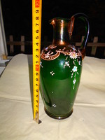 Antique enamel painted numbered glass decanter, pitcher