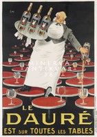 Vintage likőr reklám plakát reprint nyomat pincér frakkban étterem bár asztalok tálca üveg poharak
