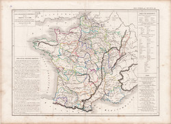 Franciaország térkép 1790 előtt, készült 1846-ban, francia, atlasz, eredeti, 32 x 45 cm, történelmi