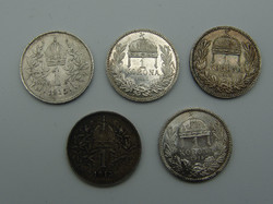 Ferenc József 1915-es ezüst 1 koronások - 5 db