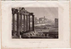 Róma, fórum, acélmetszet 1860, Meyers Universum, eredeti, 10 x 15 cm, Olaszország, Itália, római