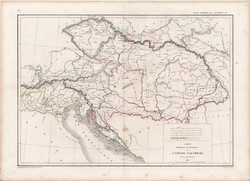 Ausztria - Magyarország térkép 1846, francia, atlasz, eredeti, 32 x 45 cm, Dussieux, politikai, nagy
