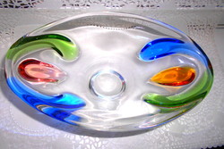 F. Zemek  cseh üveg vastag-súlyos kézműves darab -az anyagában színes (nem festett)