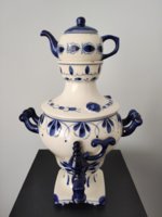 Orosz Gzhel porcelán kézzel festett jelzett szamovár 26x17 cm TÖRTÉNETTEL