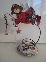 Candle holder - 17 x 12 cm - Christmas - metal - with beautiful painting - bright colors