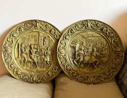 Pair of antique french gilded copper wall decoration.