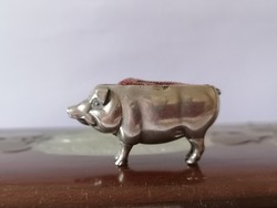 Antik ezüst disznó tűpárna 1909 / Silver Novelty Pig Pin Cushion c 1909