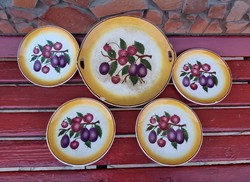 Hollóházi Riolit  süteményes  szett kínáló pecsenyés sütis gyümölcsös készlet paraszti dekoráció 
