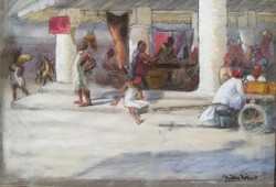 Nádler Róbert -Kairoi  piac , akvarell, pasztell