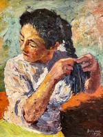 Berendi Ferenc / hair spinning lady / portrait 1958