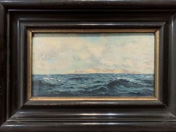 KIÁRÚSÍTÁS / 19. századi festmény: Háborgó tenger olaj-fa 1870-1880 körül