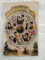 Antik, francia, romantikus kézzel színezett képeslap/üdvözlőlap 'A szerelem barométere' 1920
