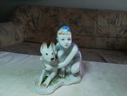 Orosz lomonosov porcelán gyerek kutyával 