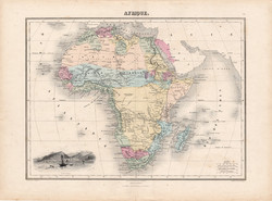 Afrika térkép 1880, francia, atlasz, eredeti, 34 x 47 cm, Madagaszkár, Egyiptom, Szahara, régi