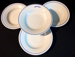 4 db retró Zsolnay porcelán kék csíkos mély leveses tányér 23,5 cm átmérő