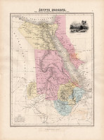 Egyiptom térkép 1880, francia, atlasz, eredeti, 34 x 47 cm, Afrika, Nubía, Abesszínia, Arábia, Nílus