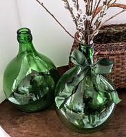 Régi zöld üveg demizson 2db együtt 32cm 5liter