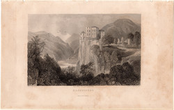 Haselburg, acélmetszet 1840, eredeti, 9 x 15, metszet, monarchia, Tirol, várrom, Hasselberg, Bozen
