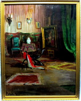 Interior painting studio with savonarola chair ... Oil on canvas painting!