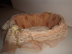 Basket - new - 30 cm - cane - with lace - with tulle - 29 x 21 x 9 cm