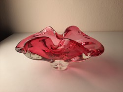 Retro cseh fújt üveg tál, asztalközép, Josef Hospodka, Chripska üveggyár