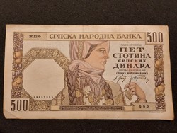 Gyönyörű Szerb 500 Dínár 1941 !!!