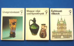 3 db KOLIBRI könyv: Üvegművészet, Magyar népi cserépedények, Építési stílusok
