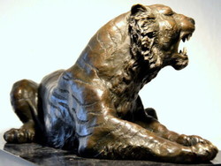 Pihenő Tigris - bronz szobor műtárgy Barye - nagy méretű szobor