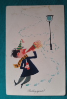 Rajz:Szilas Győző,újévi képeslap,1957