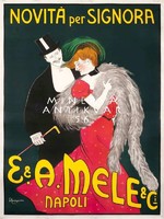 Vintage olasz divatház reklám plakát reprint nyomat Cappiello elegáns férfi nő frakk cilinder kalap