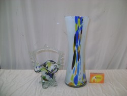 Retro vastag falú üveg váza és üveg kosárka 