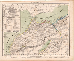Marokkó térkép 1857, eredeti, Berghaus, német nyelvű, atlasz, Afrika, észak, Tanger, Ceuta, Orán