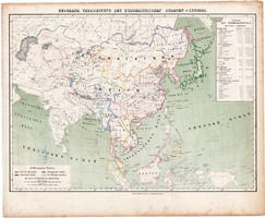 Buddhista államok térkép 1857, eredeti, Berghaus, német nyelvű, vallás, Ázsia, Kínai birodalom