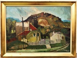 Kovács Sándor (1914 - ) Budaörsi Utcarészlet Képcsarnokos olajfestmény 76x56cm EREDETI GARANCIÁVAL