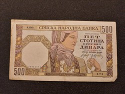 Ropogós Szerb 500 Dínár 1941