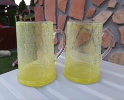 Sárga  13.5 cm-es repesztett Fátyolüveg fátyol karcagi berekfürdői üveg korsó korsók párban