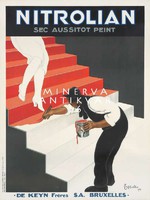 Vintage festék reklám plakát reprint nyomat Cappiello Nitrolian lépcső kalapos férfi női lábak