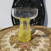 Gyönyörű  ritka sárga repesztett Fátyolüveg fátyol karcagi berekfürdői üveg váza  Gyűjtői