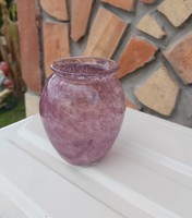 Ritka 9 cm-es lila  repesztett Fátyolüveg fátyol karcagi berekfürdői üveg váza Gyűjtői