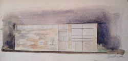 Bortnyik Sándor : Bauhaus-villa terv.Akvarell papír.Mérete:23x44cm